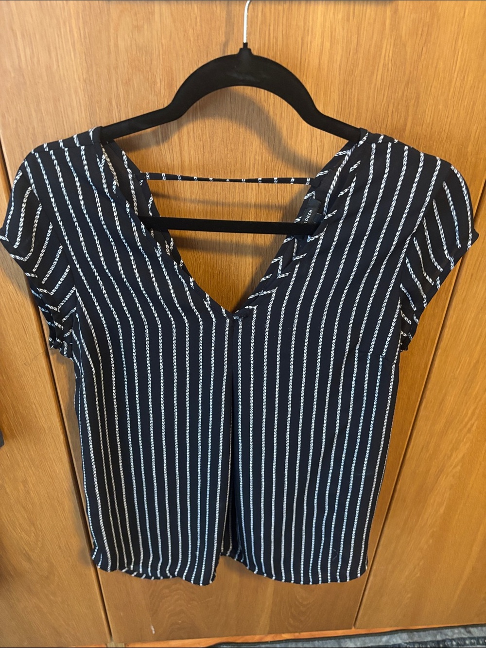 Women's Black Striped V-Neck Top